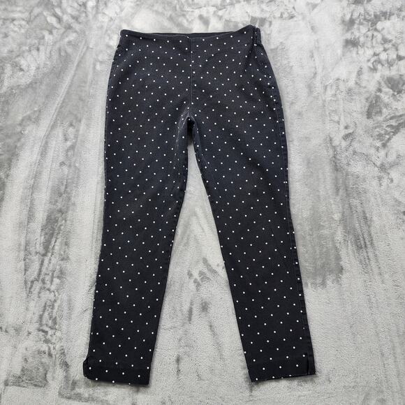 Old Navy Pants Women 14 Black White Polka Dot Wow Ankle High Rise Stretch Preppy - Picture 1 of 12